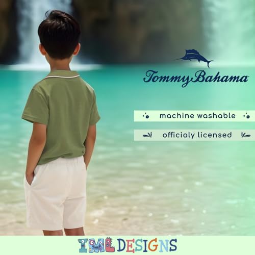 Image of Tommy Bahama Boys Short Sleeve Classic Polo Shirt & Elastic Waist Shorts Set, Casual 2-Piece Back to School Outfit for Kids