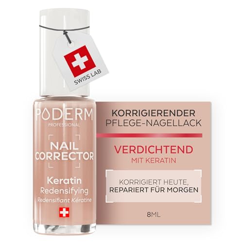 PODERM Nagellack Pflege Korrigierend & Perfektionierend Keratin | Verdichtend & Härtend 8 ml | Stärkt & schützt die Nagelstruktur mit Natürlichem Nude-Finish | Entwickelt von Podologe in Schweiz
