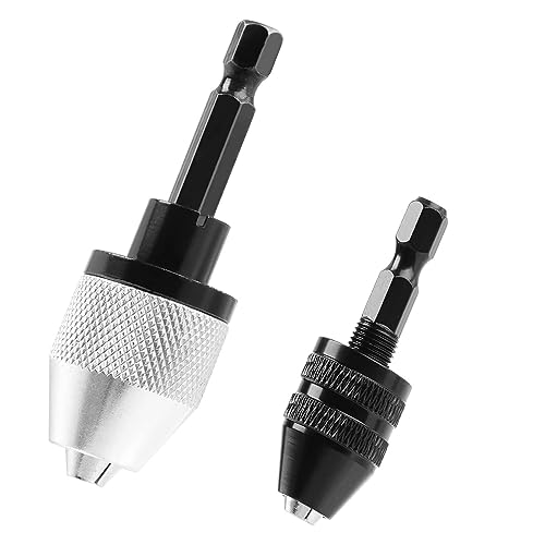 Fongmore 2 Pcs 1/4 Inch Hex Shank Keyless Drill Chuck Bit Fast Change Converter Extension Screwdriver Drill Adapter Impact Drill Tool 0.3-6.5 mm 0.3-3.6 mm