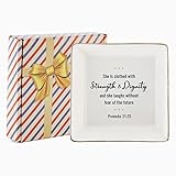 EYONGLION Christian Gifts For Women Friend - Ceramic Jewelry Tray Proverbs 31- She Is Clothed In Strength And Dignity Ring Dish,Christian Graduation Gifts For Daughter