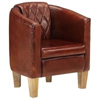 ULUYYUC Fauteuil club en cuir véritable marron - Fauteuil en bois de manguier massif