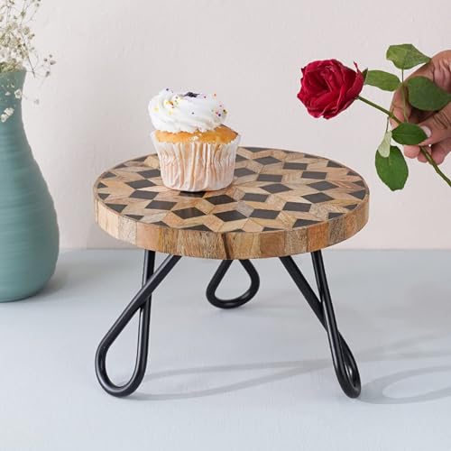 Image of CASADECOR Wooden Kaleidoscopic Dessert Decorating Pizza Cake Stand Color Natural Pack of 1