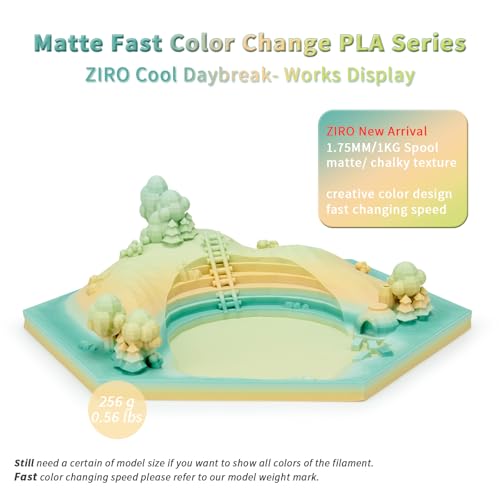 Image of ZIRO Fast Gradient PLA, Matte Multi Colors Filament 1.75mm, Color Change by Length 3D Printer Filament, Dimensional Accuracy + /-0.03mm, Fit Most 3D Printers, 1KG / 2.2lbs Spool, Cool Daybreak
