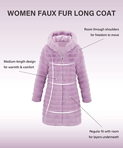 Risissida Long Faux Fur Coat For Women Faux Fur Jacket With Hood Fuzzy Fleece Winter Fall Spring Fashion, Thermal Wool Shearling Warm Fluffy Furry Overcoat Zip Up Outerwear Pink Purple 120757A L #TOP4