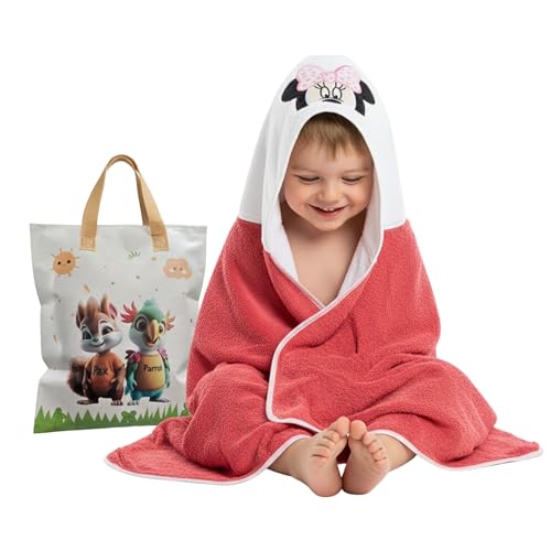 Image of Ultra-Soft Baby Hooded Towel - Coral Velvet Wrap Your Little One in Softness and Joy, Hypoallergenic & Super Absorbent Bath Wrap for Newborns & Toddlers | Cute Animal Design (0-5 Years)(Red & White)