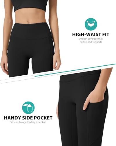AOPREL High Waisted Yoga Pants with Pockets – Tummy Control Compression Leggings for Women, Running, Gym, Lounge Black — view 5