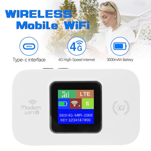 Image of 4G Mobile WiFi Router, Plug and Play Travel WiFi Hotspot with Color LED Display for Smartphone Tablet Laptop (White)