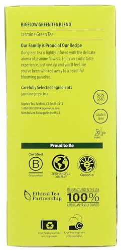 Image of Bigelow Tea Green Jasmine 28ct (Pack of 1), Medium-Caffeine, All Natural, Antioxidant-Rich, Individual Foil-Wrapped Bags