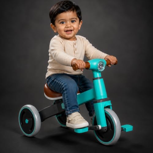 Image of 3-in-1 Toddler Tricycle & Balance Bike for Toddlers 1-3 Years, Easy-Assemble Baby Trike with Silent Wheels, Sturdy Safe Frame, Indoor & Outdoor Ride-On Bicycle for Boys & Girls (Cyan)