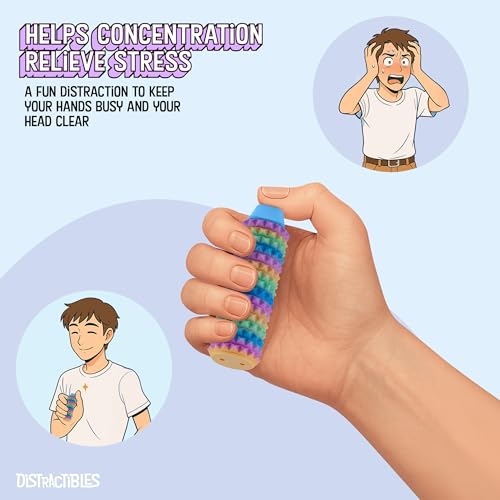Image of Distractibles Spike Roller Clicker, Tactile Pain Stim Fidget with Clicker Switch, Pain Stimulation Roller with Lanyard (Rainbow)