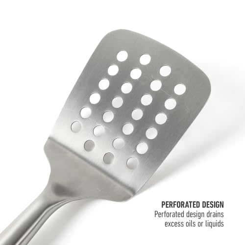 Image of Calphalon Slotted Turner, Kitchen Flipping Spatula, Slotted Spatula, Stainless Steel Turner with Silicone Heat Resistance Handle, Nonstick-Safe Spatula for Draining and Flipping (Navy)