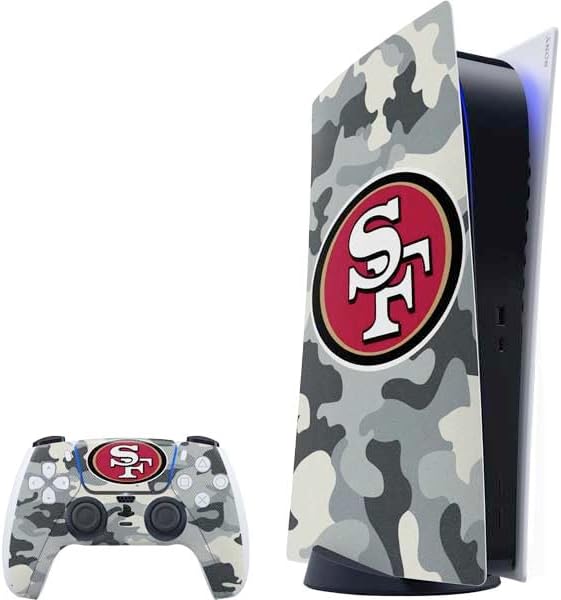 Skinit Decal Gaming Skin Compatible with PS5 Bundle - Officially Licensed NFL San Franciso 49ers Black & White Design