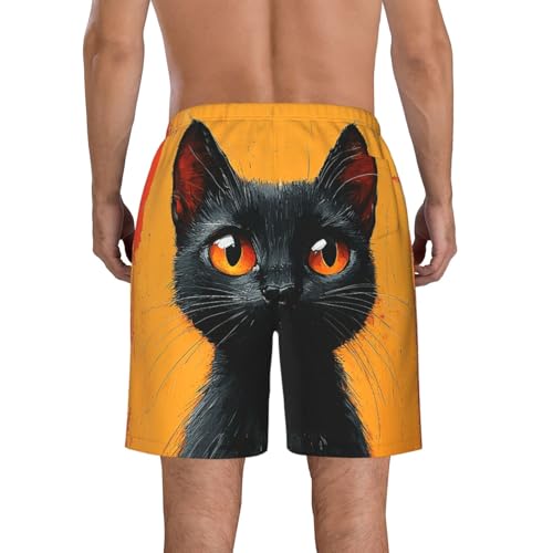 Men's Swim Trunks Bathing Suit Quick Dry Beach Board Shorts - Black Cat Retro3