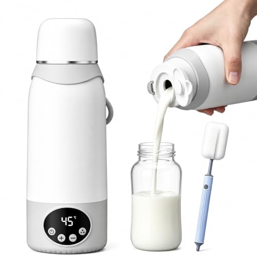 Chauffe Biberon Portable Sans Fil 500ml, Batterie 12000mAh, Chauffe Rapide 3 Min, Température Réglable 37-100°C, Rechargeable Type-C, Inox 316L, Idéal...