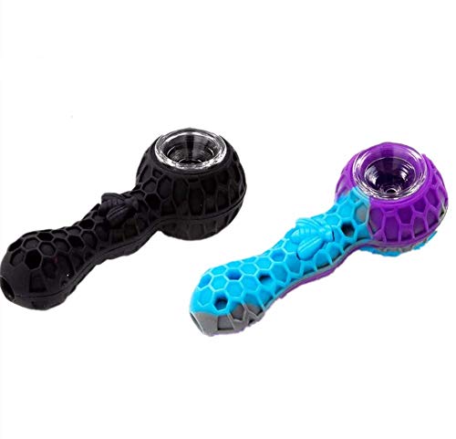 Tabacco Pipes for Smoking-Tobacco Bowl，Clean Cover and Decorative Bowl Inside (Black+Purple, 2PCS)