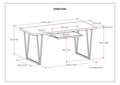 SIMPLIHOME Ryder SOLID WOOD Modern Industrial 66 inch Wide Writing Office Desk in Natural Aged Brown for the Office Desk, Writing Table, Workstation and Study Table