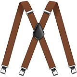 FHLIASM Mens Suspenders 1.4 Inch Wide X-Back Braces with 4 Heavy Duty Clips Adjustable Elastic Work Suspenders for Men Women