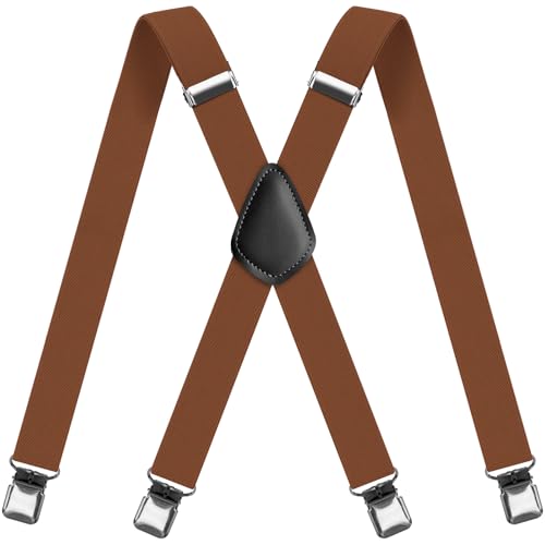 FHLIASM Mens Suspenders 1.4 Inch Wide X-Back Braces with 4 Heavy Duty Clips Adjustable Elastic Work Suspenders for Men Women