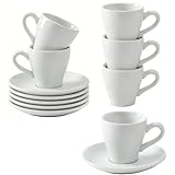 ABESTWARE Espresso Cups Set of 6, White Espresso Cups and Saucers, 2 Ounce Ceramic Demitasse Cups for Espresso,Latte,Tea Bag