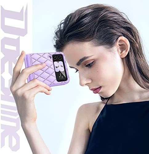 Doeshine for Samsung Z Flip 3 Case, Galaxy Z Flip 3 Case, Semi-Automatic [Hinge Protection] Anti-Fall Protective Premium Leather Wallet Protective Cover for Samsung Galaxy Z Flip 3 5G 2021 (Purple)
