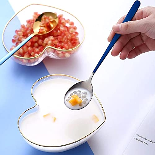 Image of YANCI Silverware Set, Stainless Steel Korean Silver Plated Round Head Soup Spoon, Table Spoon with 8.11 inch Long Handle Coffee Ice Cream Dessert Dinner Spoons Scoop (Random Color, 2 Pieces)