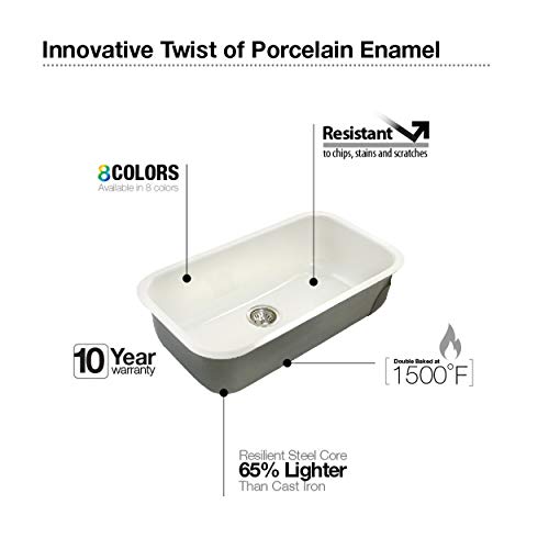 Houzer Porcela Porcelain Enamel Steel Undermount Single Bowl Kitchen Sink, Large, Biscuit, Pcg-3600 Bq #TOP2