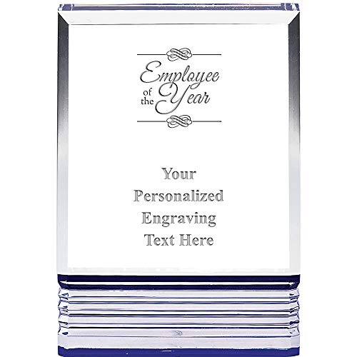 Crown Awards Employee of The Year Acrylic Award - 5" Blue Rockwell Custom Trophy Employee of The Year Tinted Blue Custom Award, Includes Free Engraving