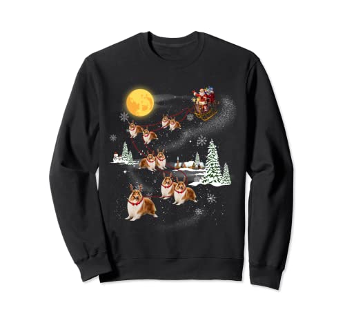 Santa Riding Rough Collie Dog X-mas Pigiama Family Matching Felpa