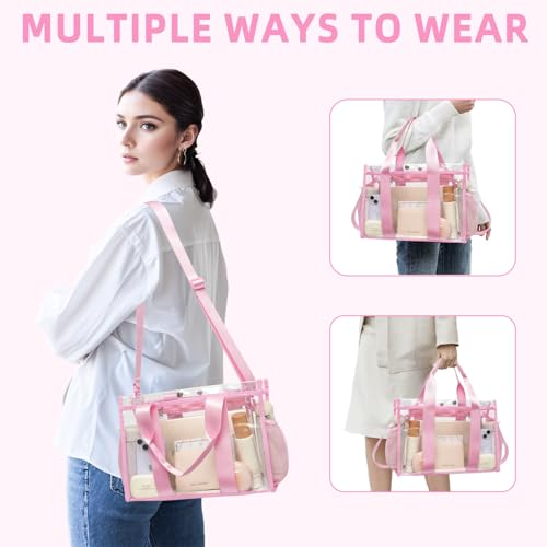 BAGAIL Stadium Approved Clear Tote Bag with Inner Pocket, Transparent Travel Bag for Sports Event, Concert, Work(Pink) by BAGAIL - Used condition - Image 7
