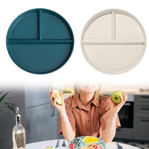 Divided Dinner Plate Sets, Plate Set of 2 Divided Plates with Dividers, 3 Compartments, Unbreakable Tableware Plate, Menu Plate, Divided Plate, Reusable Camping Plate, Portion Control