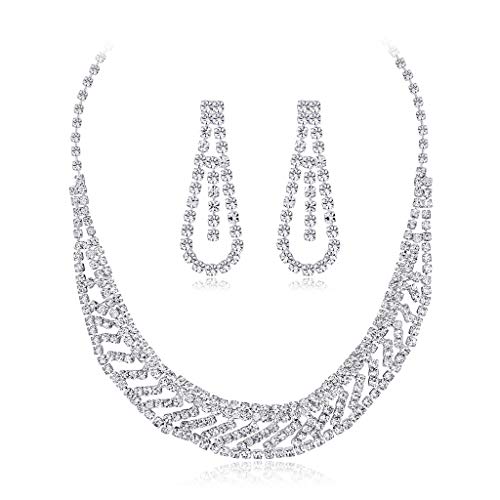BEUU Women's Austrian Crystal Art Deco Bridal Vase Flower Necklace Earrings Set