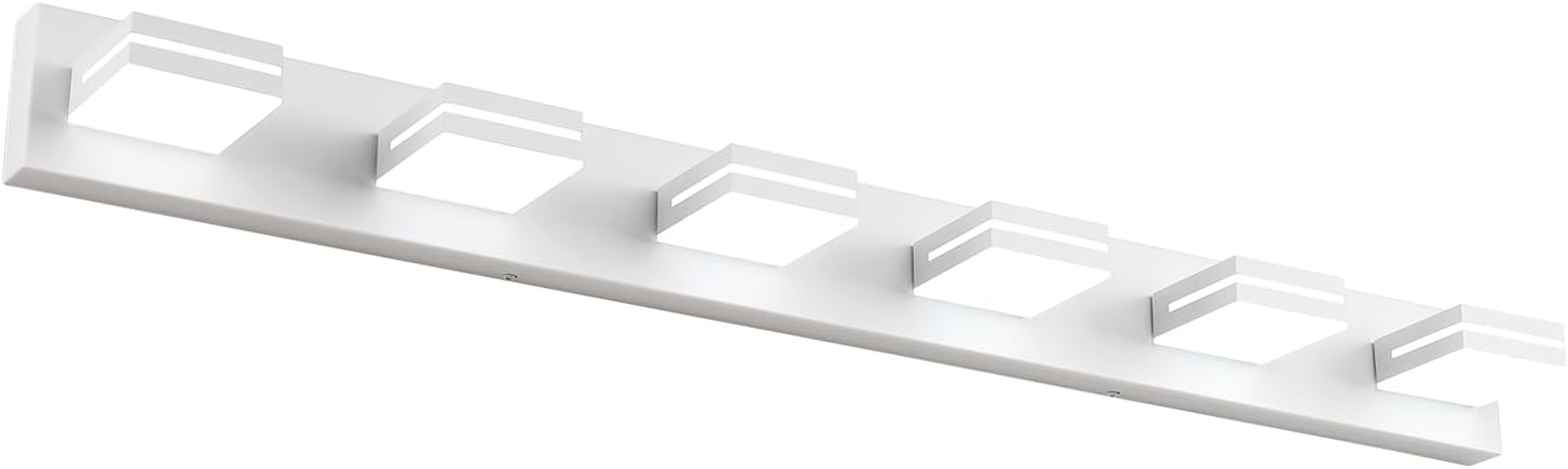 SineRise LED Modern Bathroom Vanity Light Fixtures (6-Light, 48-Inch, Dimmable), Matte White Modern Acrylic Bathroom Wall Lighting Fixtures Over Mirror (Cool White 6000K)
