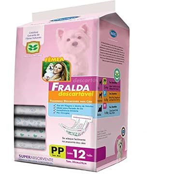 Fralda Descartável Chalesco para Cães Fêmeas Tamanho Mini Porte 2 a 4Kgs - Pacote com 12 Unidades
