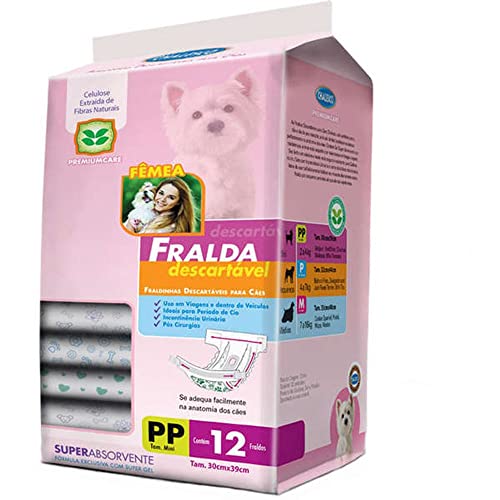 Chalesco Fralda Descartável Cães Fêmeas Branco/Rosa Extra Pequeno 12 Unidades