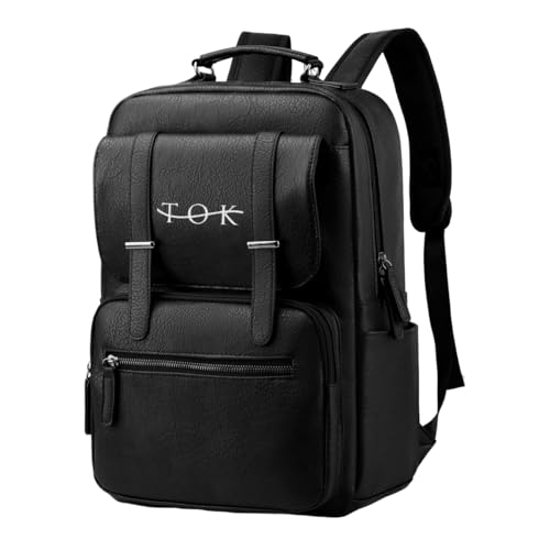 TOK Mochila Couro Premium para Notebook de até 15,6 Polegadas Clássica e Elegante (Preto)