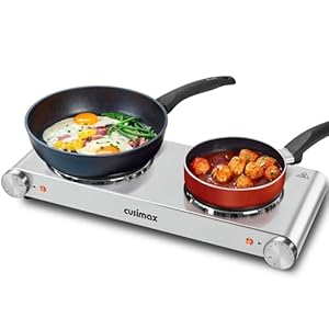 CUSIMAX Double Burner, Electric Hot Plates for Cooking, 1800W Double Hot Plate, Portable Electric Stove, Countertop Burners with Cast Iron Heating Plates, Works with All Cookwares, Upgraded Version