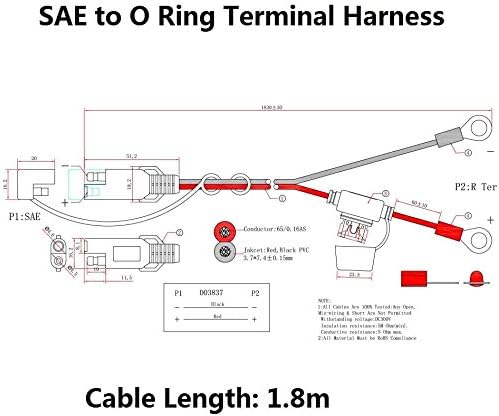 [2 Pack] 6FT Ring Terminal Cable - SAE to O Ring Terminal Harness Quick Connect/Disconnect Ring Terminal Assembly, 10A Fuse (2PACK-6FT)