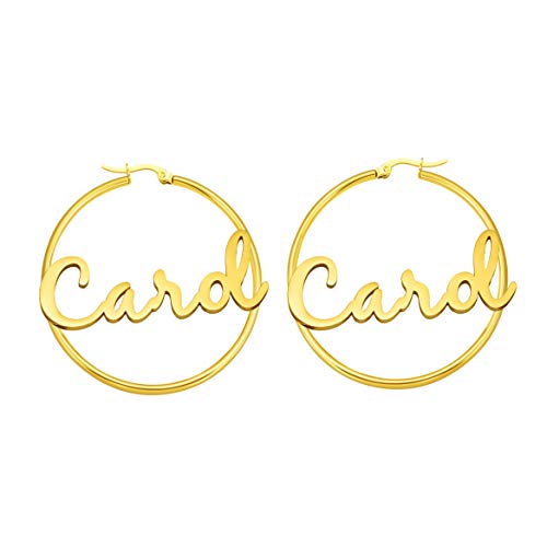 Carol Personalized Name Hoop Earrings for Women Unique Birthday Thanksgiving Day Christmas Gifts for Friends Mom Sister Daughter 18K Gold Plated Name Jewelry for Teens