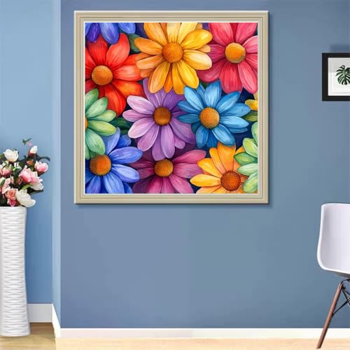 Image of Eiazuiks Stamping Cross Stitch Kit, Colorful Flowers Counting Cross Stitch Kit for Adult Beginners, Full Line DIY Stitching Kit for Home Decor Cross Stitch Patterns 12x16 inches