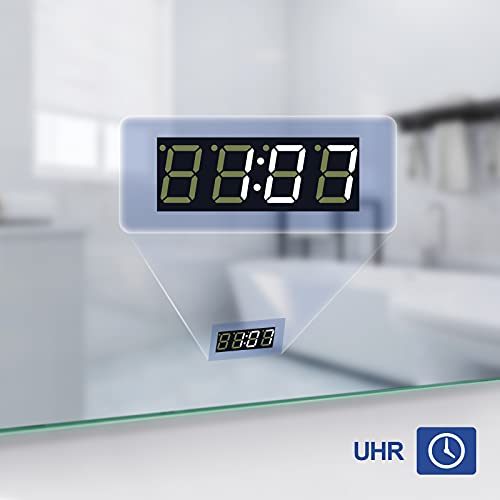 Meykoers Wandspiegel, badkamerspiegel, LED-badkamerspiegel met verlichting, 90 x 70 cm, spiegel met vergroting, touch-schakelaar, klok, anti-condens, lichtspiegel, koudwit 6400 K - Image 5