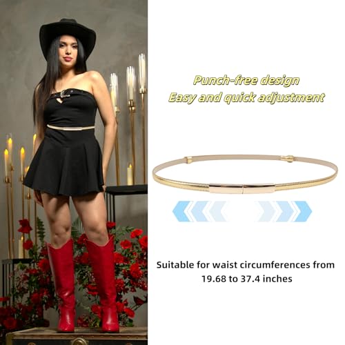 Gold Belts for Women, Extendable Women Waist Belt with Gold Buckle, Skinny Belts for Dresses Western4