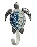 De Leon Collections Coat Hanger Wall Hook Organizer for Entryway, 4.25 x 5.75 Inch Metal, Blue Sea Turtle