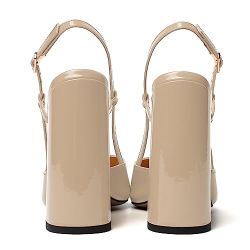 MODENCOCO Womens Evening Sexy Patent Slingback Two Toned Pointed Toe Block High Heel Pumps Dress Shoes 5 Inch4