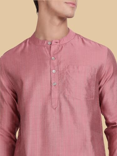 Image of KRYPTIC Men's Full Sleeve Regular Fit Short Kurta in Premium Pure Cotton with Patch Pocket and Mandarin Collar - Perfect Blend of Style and Comfort