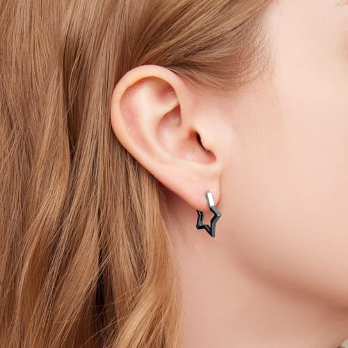 Image of BISAER Silver Huggie Hoop Earrings for Women, 925 Sterling Silver Post Star Small Hoop Earrings Hypoallergenic Lightweight Everyday Jewelry Gift Cute