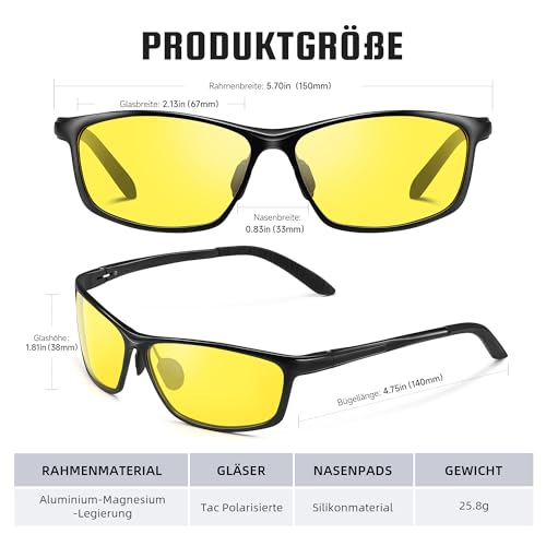 Nachtfahrbrille-Nachtsichtbrille zum Autofahren Polarisierte für Herren-Damen-Unisex,Al-Mg Metall-Rahme-Ultraleicht-UV400-Sportbrille,Reduziert effektiv Blendung von entgegenkommenden Scheinwerfern-Sc