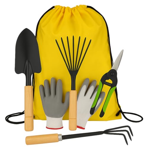 Kit Attrezzi Giardinaggio e Orto con Borsa - Set da Giardino con Guanti, Paletta, Rastrello, Cesoie - Ideale per Giardino, Balcone, Orto Domestico