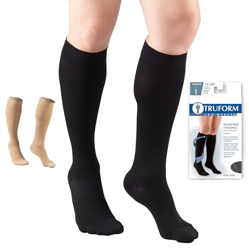 Image of Truform HMNA 9808 Compression Stockings, Regular 15-20 mmHg, Below Knee BK, Men or Women, Closed Toe, Black, Small