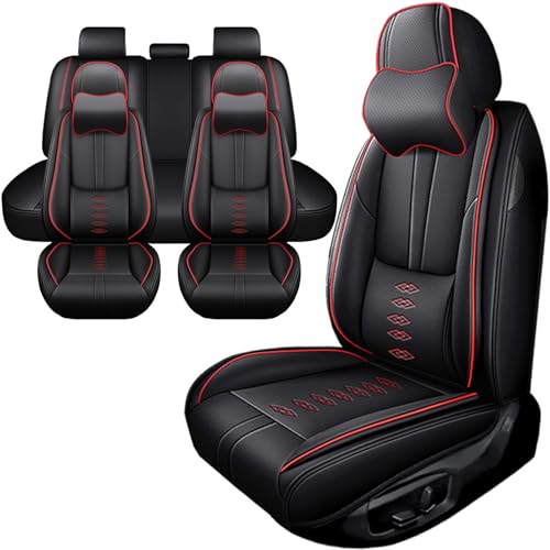 Image of Car Seat Covers for Neon,for Dodge Neon 2000-2005,Leather Full Set Seat Covers,Airbag-Compatible Car Seat Protectors,Waterproof Seat Cover for Cars(Black+Red,5PCS /with Pillows)
