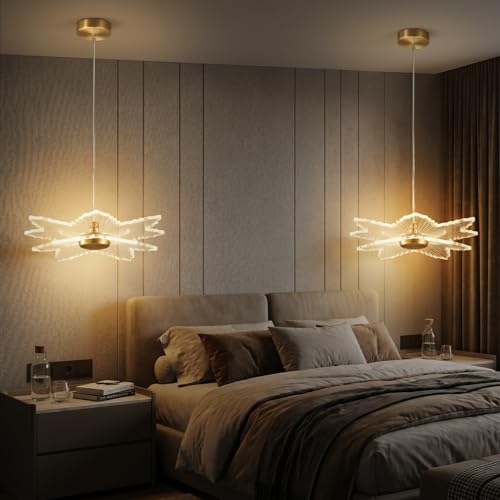Image of Lamp master Zyra Wave LED Pendant Light | Modern Acrylic Hanging Chandelier with Antique Gold Finish | 3 Color Modes Ceiling Light for Living Room, Bedroom, Dining Room, Cafe | 1 Year Warranty